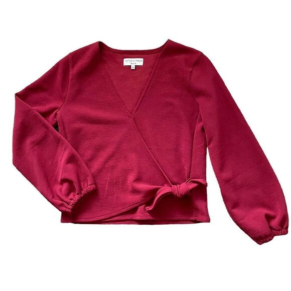 TEXTURE & THREAD MADEWELL Crepe Wrap Top Red Size Small - Picture 4 of 7